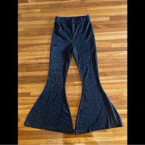 Killstar black and silver sparkly glitter bell bottom flare pants small